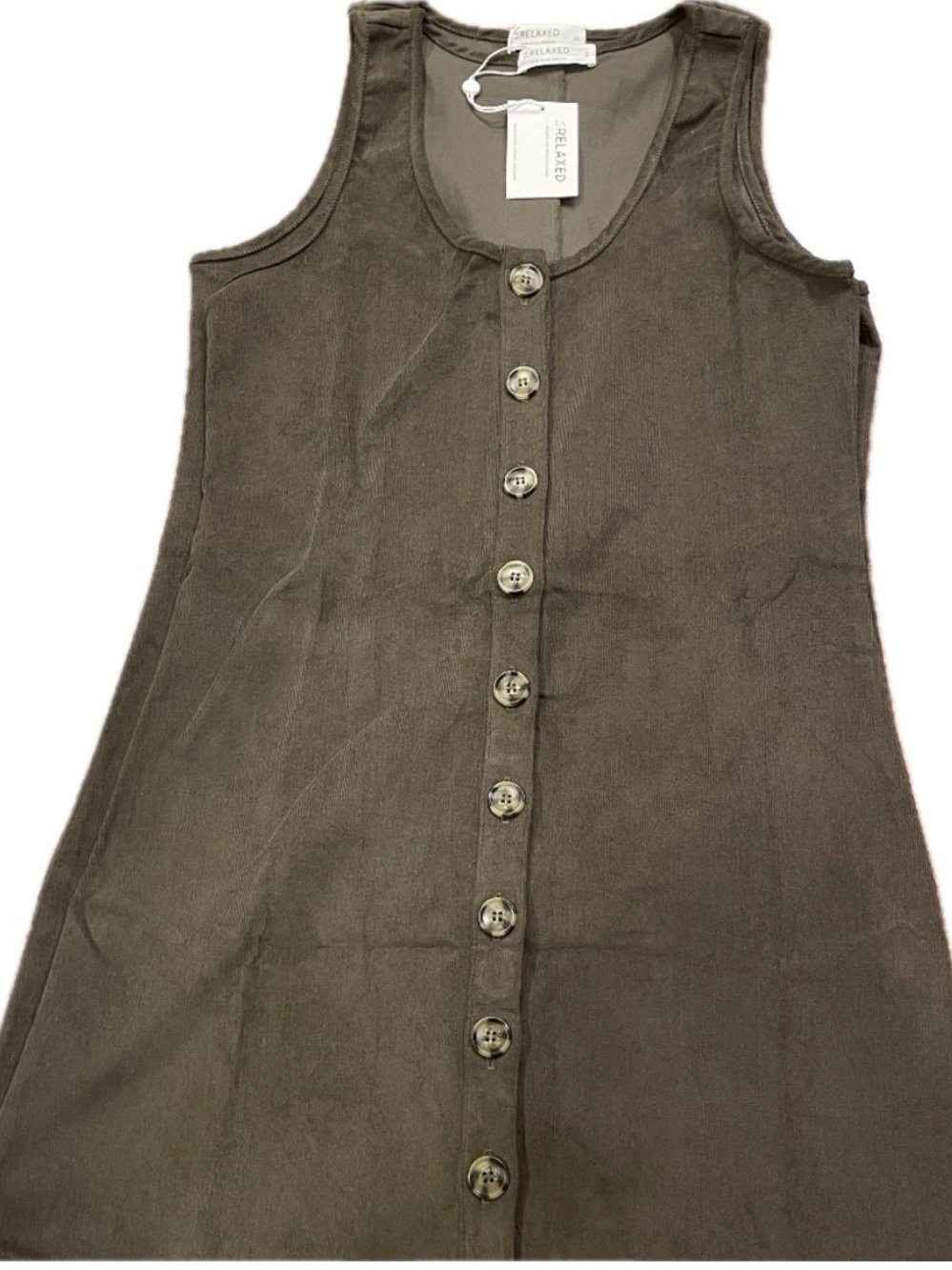 LA RELAXED - Green Army- sleeveless corduroy dress
